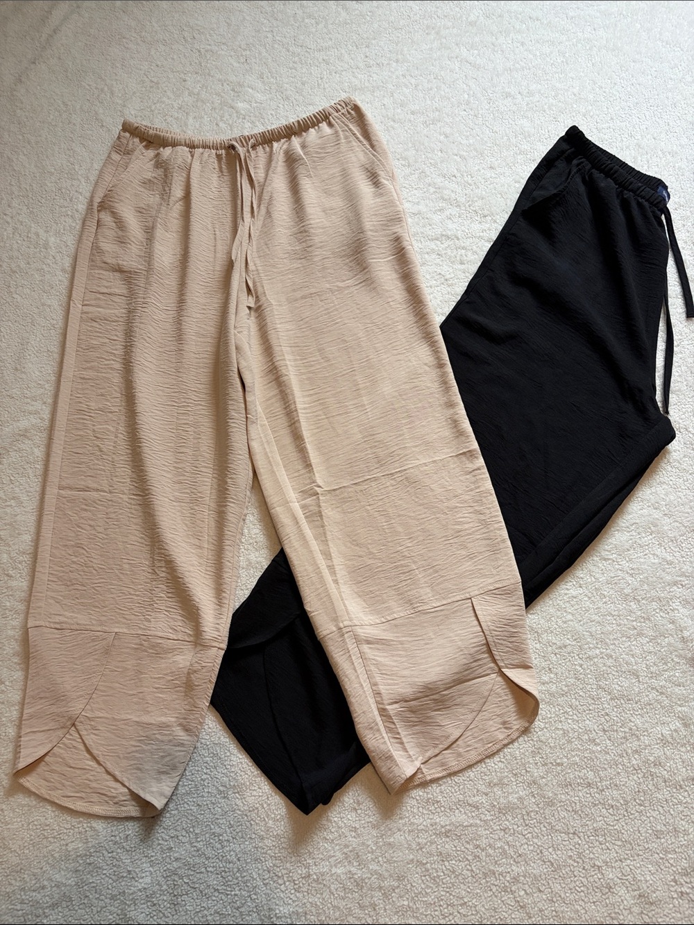 Women’s Elastic Waist Wide-Leg Pants - Beige